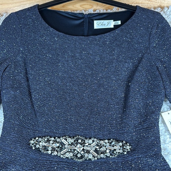 Eliza J Embellished Sparkle Knit Fit & Flare Dress, Steel Grey - Picture 10 of 11